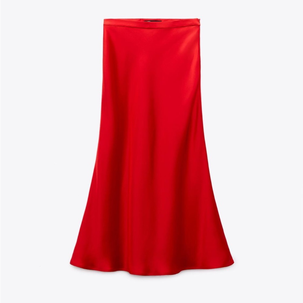 Zara satin midi Red Skirt.